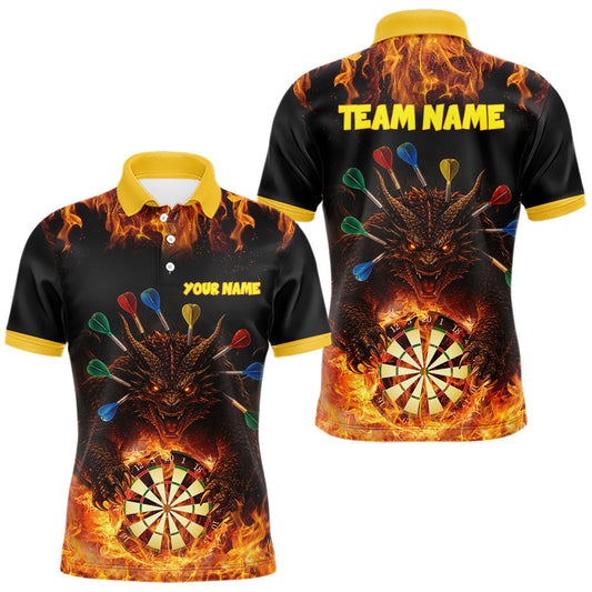 Maxcorners Personalized Dragon Flame Lion Darts Shirt For Men Custom Darts Jersey Team Polo & Quarter Zip