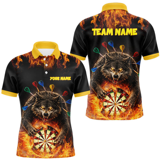 Maxcorners Personalized Fire Flame Wolf Darts Shirt For Men Custom Darts Jersey Team Polo & Quarter Zip