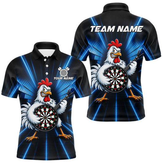 Maxcorners Blue Funny Chicken Playing Dartboard Guitar Custom Darts Shirts For Men, Darts Team Jersey LM0410