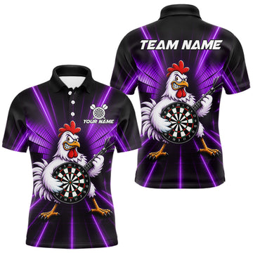 Maxcorners Purple Funny Chicken Playing Dartboard Guitar Custom Darts Shirts For Men, Darts Team Jersey