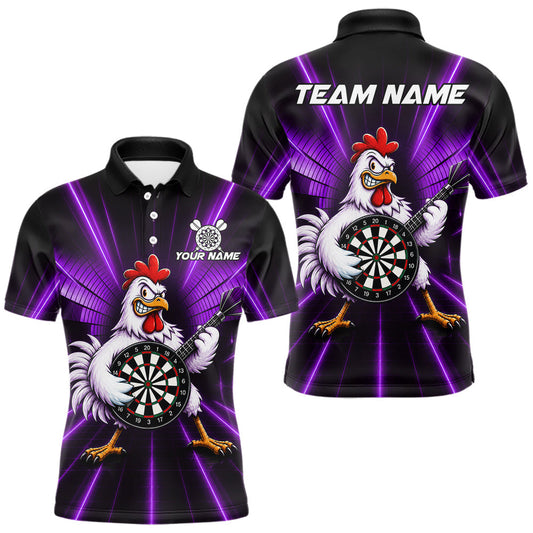 Maxcorners Purple Funny Chicken Playing Dartboard Guitar Custom Darts Shirts For Men, Darts Team Jersey LM0410