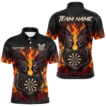 Maxcorners Personalized Flaming Gothic Skeleton With Wings Darts Shirts For Men Custom Couple Darts Jersey LM0410