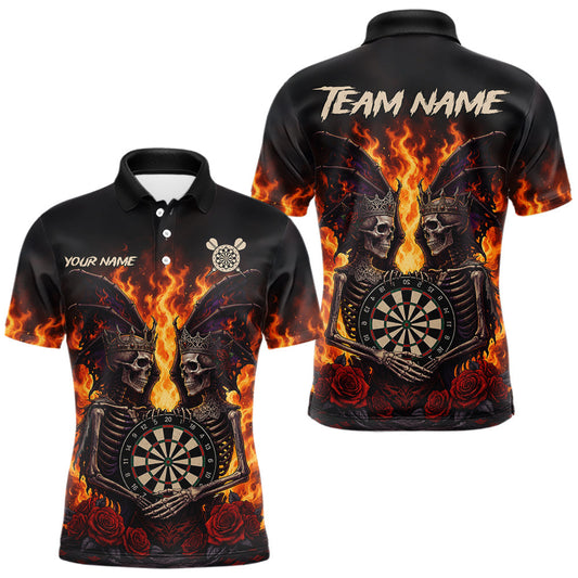 Maxcorners Personalized Flaming Gothic Skeleton With Wings Darts Shirts For Men Custom Couple Darts Jersey LM0410