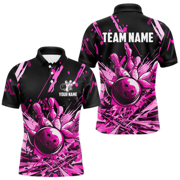 Maxcorners Pink Bowling Jerseys Bowling Polo, 1/4 Zip Shirt For Men Custom Bowling Team Shirts For Bowlers