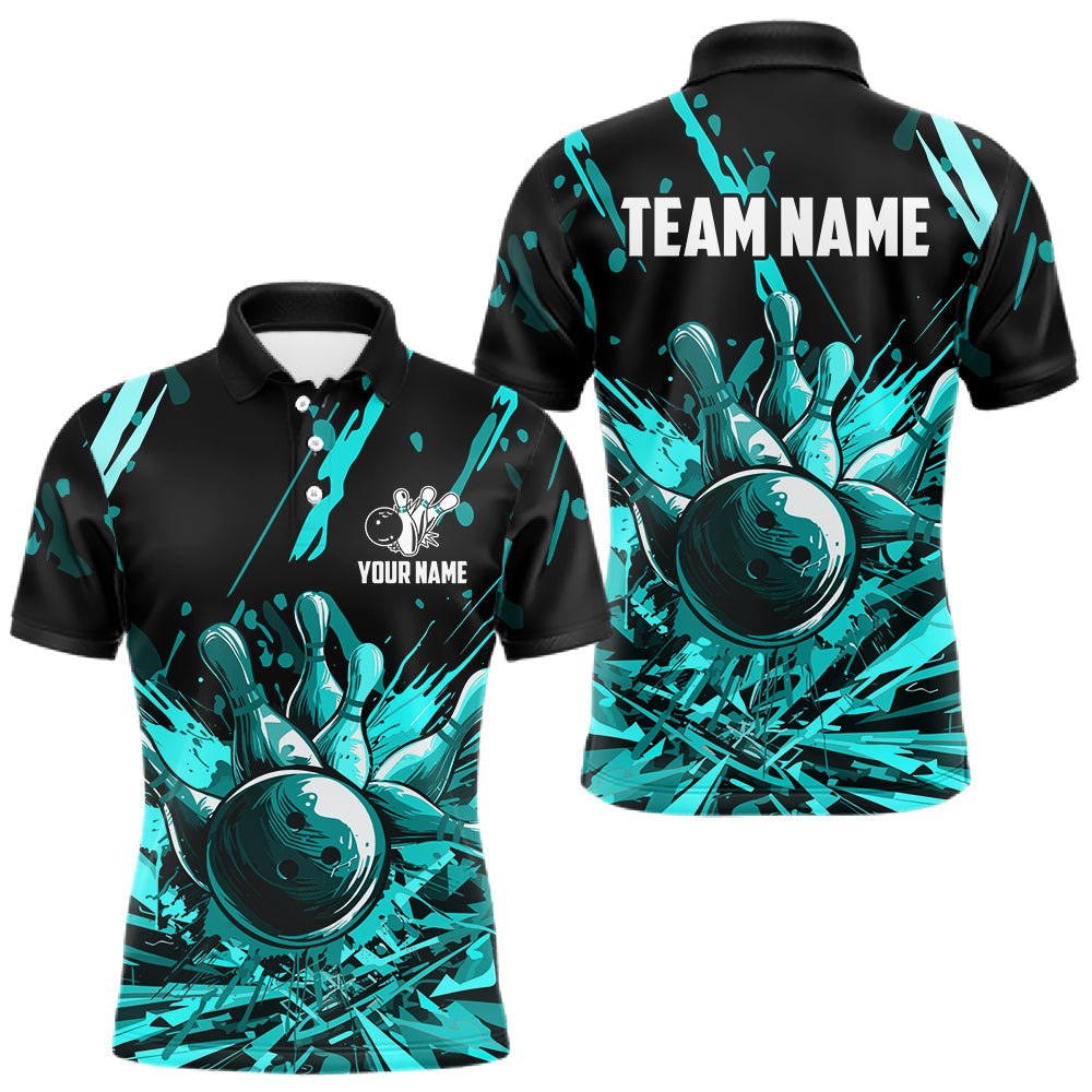 Maxcorners Teal Bowling Jerseys Bowling Polo, 1/4 Zip Shirt For Men Custom Bowling Team Shirts For Bowlers