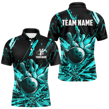 Maxcorners Teal Bowling Jerseys Bowling Polo, 1/4 Zip Shirt For Men Custom Bowling Team Shirts For Bowlers