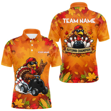 Maxcorners Thanksgiving Bowling Shirt For Men Personalized Funny Racing Turkey Autumn Season Bowling Team Apparel