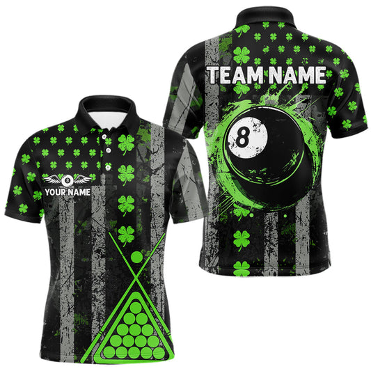 Maxcorners Green Grunge US Flag Luckiest Shamrock Billiard Shirt For Men Custom St Patrick Day Pool Jersey LM0901