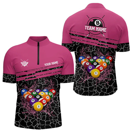 Maxcorners Personalized Pink Pool Balls Crack Pattern Men Billiard Shirts Custom Billiard Jerseys For Team