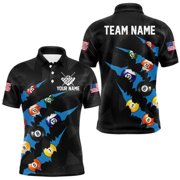 Maxcorners Personalized Scratch Black 8 Ball Billiard Shirt For Men, Pool Team Jersey Polo 1/4 Zip |Blue