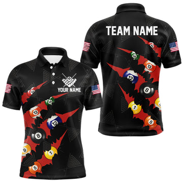 Maxcorners Personalized Scratch Black 8 Ball Billiard Shirt For Men, Pool Team Jersey Polo 1/4 Zip |Red TDM6072