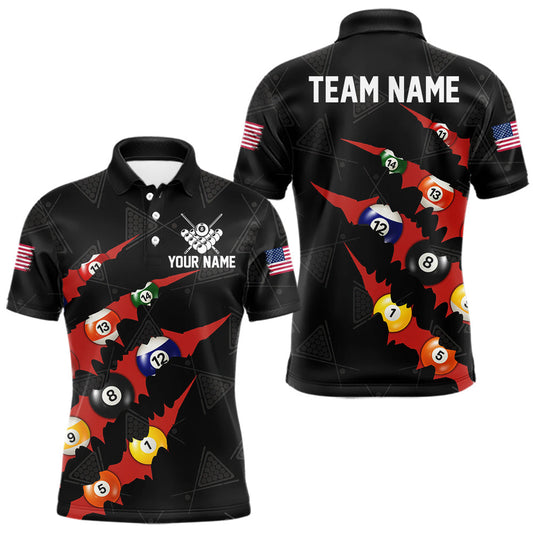 Maxcorners Personalized Scratch Black 8 Ball Billiard Shirt For Men, Pool Team Jersey Polo 1/4 Zip |Red TDM6072