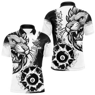 Maxcorners Black And White Funny Lion Billiard Shirt For Men Custom 8 Ball Pool Team Jersey Polo & 1/4 Zip