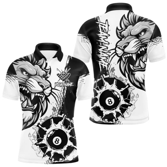 Maxcorners Black And White Funny Lion Billiard Shirt For Men Custom 8 Ball Pool Team Jersey Polo & 1/4 Zip