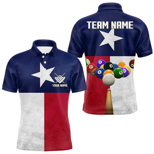Maxcorners Personalized Vintage Texas Flag Billiard Shirt For Men, Patriotic Pool Team Jersey Polo & 1/4 Zip LM2704