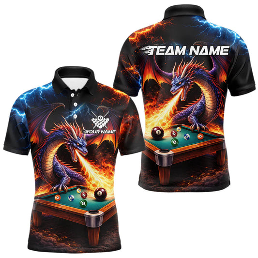 Maxcorners Personalized Dragon Billiard Fire 8 Ball Pool Shirt For Men, Billiard Team Jersey Polo & 1/4 Zip LM2704