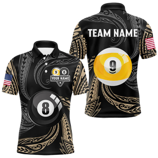 Maxcorners Personalized 8 Ball 9 Ball Tribal Billiard Shirt For Men Custom Pool Team Jersey Polo & 1/4 Zip LM2704