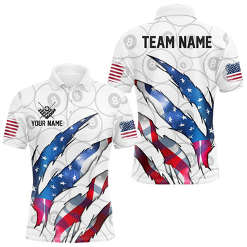 Maxcorners Custom Glowing American Flag 8 Ball Billiard Shirt For Men, Patriotic Billiard Team Jerseys |White LM1203