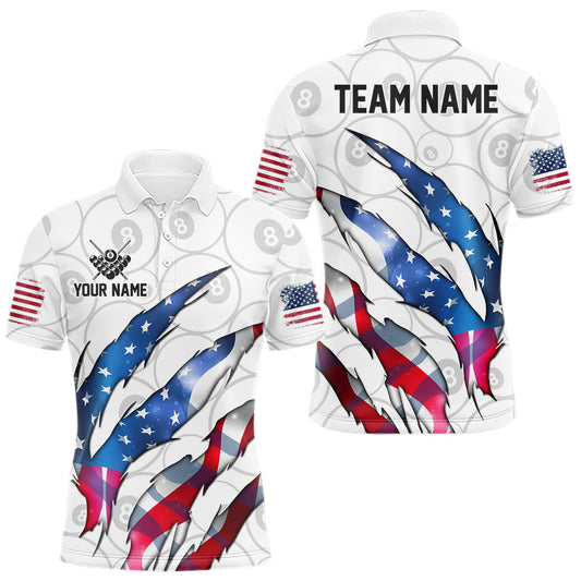 Maxcorners Custom Glowing American Flag 8 Ball Billiard Shirt For Men, Patriotic Billiard Team Jerseys |White LM1203