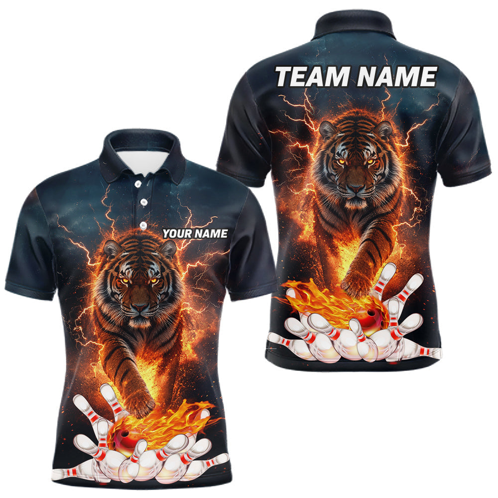 Maxcorners Thunder Lightning Flame Custom Tiger Bowling Shirts For Men Bowling Team Jersey Polo & Quarter Zip