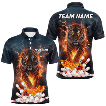 Maxcorners Thunder Lightning Flame Custom Tiger Bowling Shirts For Men Bowling Team Jersey Polo & Quarter Zip