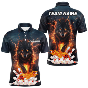 Maxcorners Thunder Lightning Flame Custom Wolf Bowling Shirts For Men Bowling Team Jersey Polo & Quarter Zip