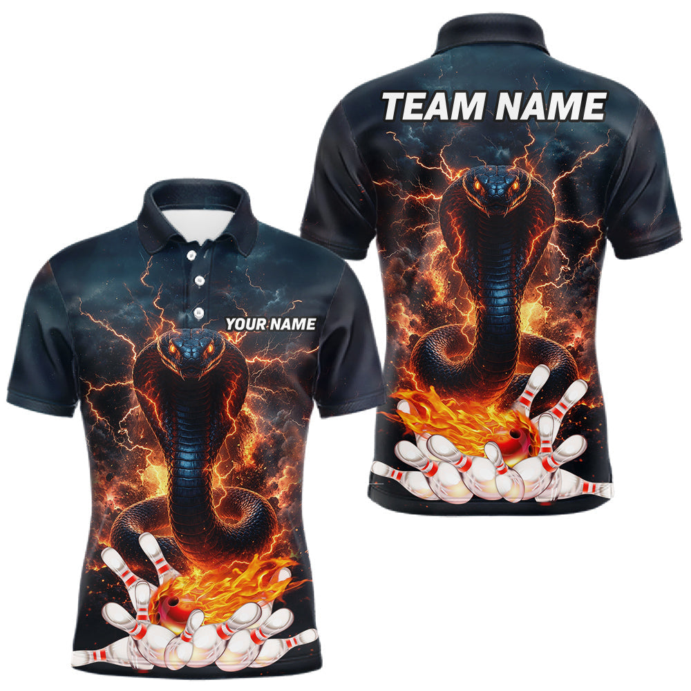Maxcorners Thunder Lightning Flame Custom Cobra Snake Bowling Shirts For Men, Bowling League Team Jersey