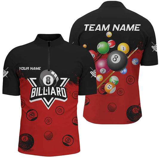 Maxcorners Personalized Black And Red Pool Ball Billiard Shirts For Men, Billiard Team Shirts Billiard Jerseys