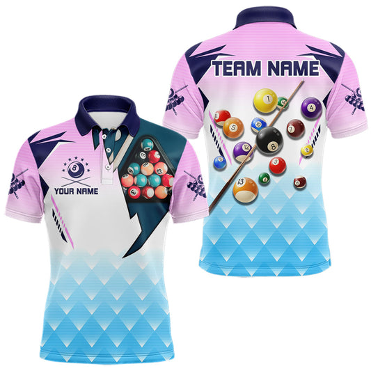 Maxcorners Personalized Colorful Billiard Shirt For Men Custom 8 Ball Pool Team Jersey Polo & 1/4 Zip LM1112