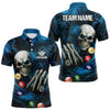 Maxcorners Personalized Blue Funny Skeleton Pool Balls Billiard Shirt For Men, Skull Billiard Team Jerseys LM1307