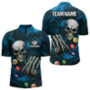 Maxcorners Personalized Blue Funny Skeleton Pool Balls Billiard Shirt For Men, Skull Billiard Team Jerseys LM1307