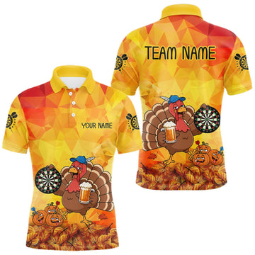 Maxcorners Orange And Yellow Funny Drunk Turkey Darts Shirts For Men Custom Thanksgiving Darts Team Jersey LM1508