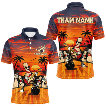 Maxcorners Retro Funny Rocker Bowling Shirts For Men Custom Sunset Tropical Music Bowling Team Jersey LM1910
