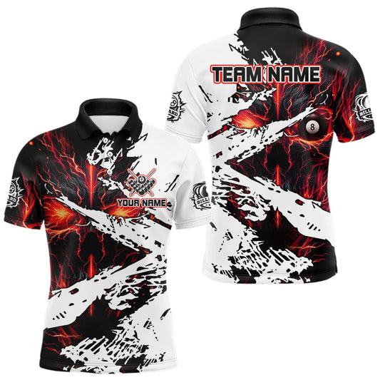 Maxcorners Personalized Lightning Skull Billiard Shirts For Men Custom Billiard Jerseys Grunge Style |Red LM2603