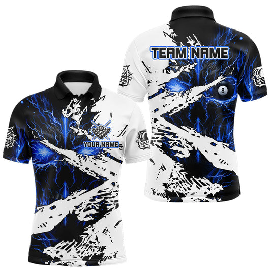 Maxcorners Personalized Lightning Skull Billiard Shirts For Men Custom Billiard Jerseys Grunge Style |Blue LM2603