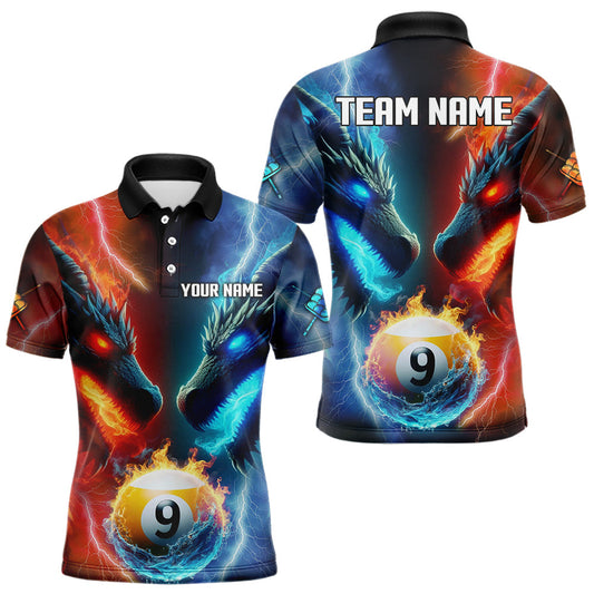 Maxcorners Blue And Orange Custom Dragon 9 Ball Pool Billiard Shirt For Men, Billiard Jersey Polo & 1/4 Zip LM0412