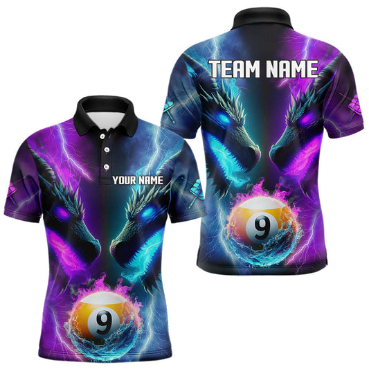 Maxcorners Purple And Blue Custom Dragon 9 Ball Pool Billiard Shirt For Men, Billiard Jersey Polo & 1/4 Zip LM0412