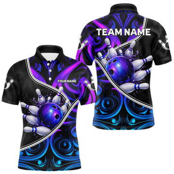 Maxcorners Neon Purple Blue Tribal Bowling Shirts For Men Custom Bowling Team Jersey Polo & Quarter Zip