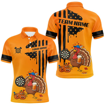 Maxcorners Custom Orange Funny Drunk Turkey US Flag Darts Jerseys For Men, Thanksgiving Darts Team Shirts LM1508