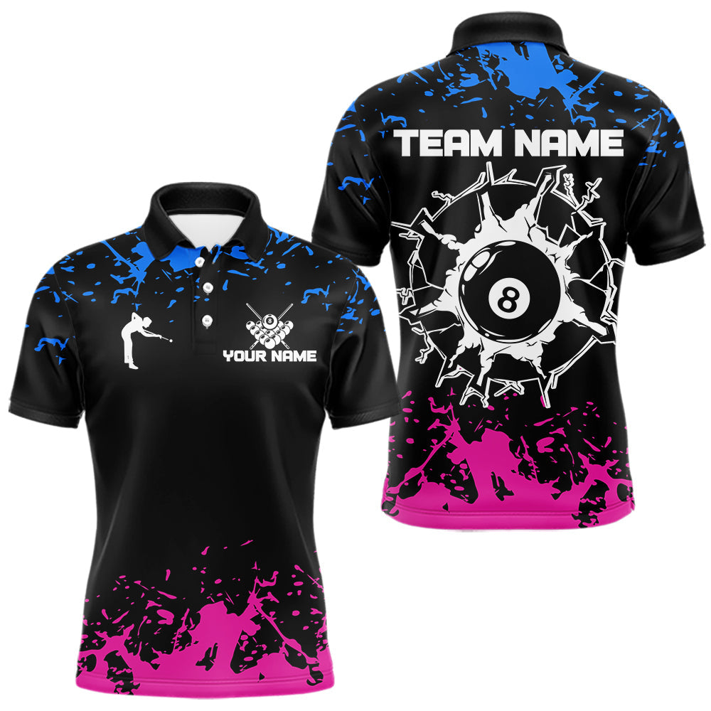 Maxcorners Personalized Black, Blue And Pink 8 Ball Billiard Shirts For Men Custom Pool Team Jersey