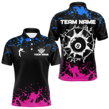 Maxcorners Personalized Black, Blue And Pink 8 Ball Billiard Shirts For Men Custom Pool Team Jersey LM0410