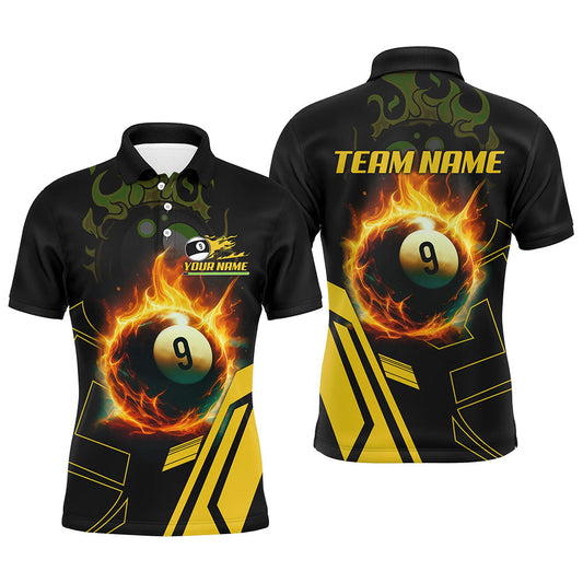 Maxcorners Billiard Flaming 9 Ball Pool 3D Printed For Men Polo Shirts, Best Custom Pool Team Jerseys Shirts