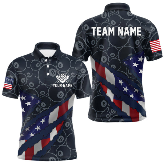 Maxcorners Navy Blue US Flag 8 Ball Billiard Shirt For Men Custom Patriotic Pool Team Jersey Polo & 1/4 Zip