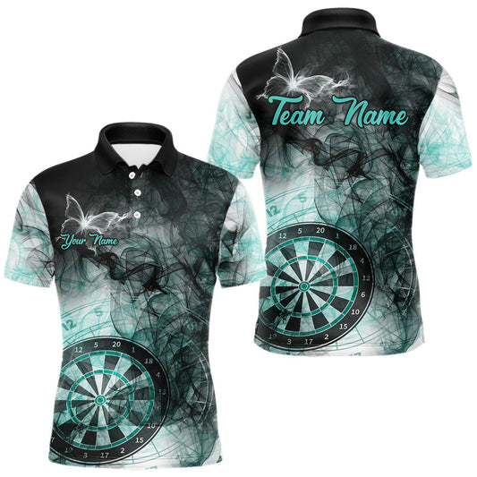 Maxcorners Custom Turquoise Butterfly Smoke Darts Shirt With Pocket Option For Men
