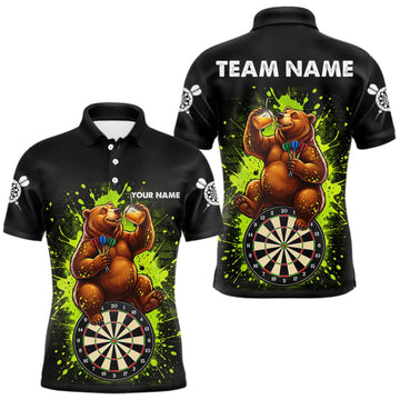 Maxcorners Personalized Funny Bear Darts Shirts For Men Custom Black And Green Splatter Darts Team Jersey LM1910