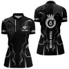 Maxcorners Customized 8 Ball Pool Crown Wmen Billiard Shirt, White And Black Billiard Team Shirt, Pool Jersey