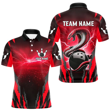 Maxcorners Personalized Thunder Lightning Cobra Snake Bowling Shirts For Men, Red Bowling Team Jersey LM1203
