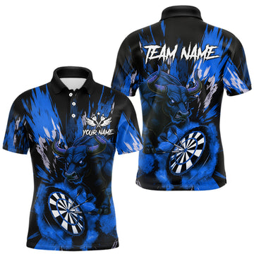 Maxcorners Personalized Blue Dartboard Splash Bull Darts Shirt For Men Custom Dart Jersey Team Polo & 1/4 Zip