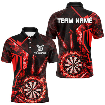 Maxcorners Black And Red Swirl Fire Flame Darts Shirt For Men Custom Darts Jersey Team Polo & 1/4 Zip