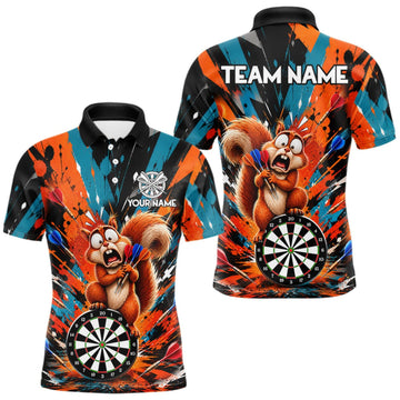Maxcorners Orange And Turquoise Funny Squirrel Darts Shirts For Men Custom Darts Team Jersey Polo & 1/4 Zip LM1910